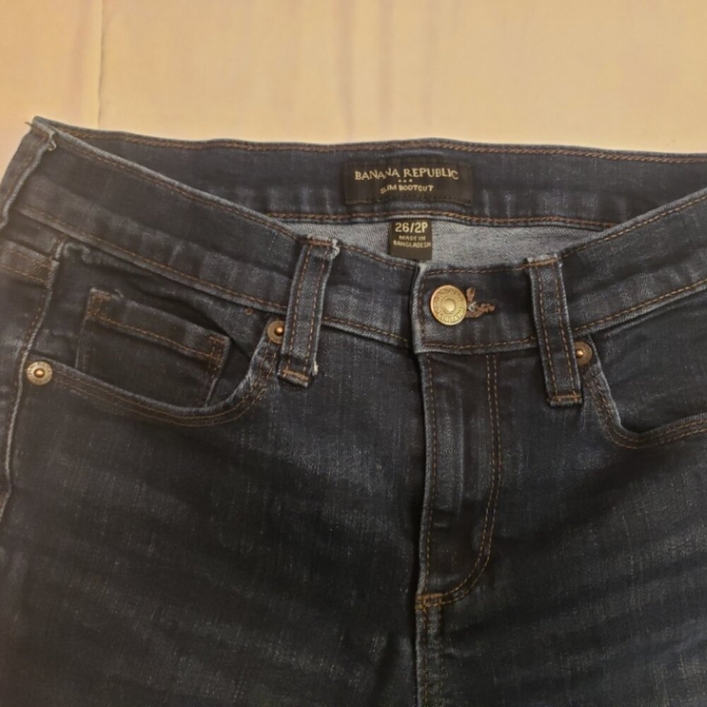 Women's Banana Republic Slim Bootcut Jeans Size 26 EUR 2P US Short Dark Wash